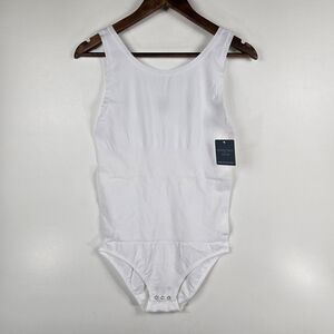 Essentials by Tummy Tank Women's Size 1X/2X Cotton‎ Full Back Bodysuit White NWT